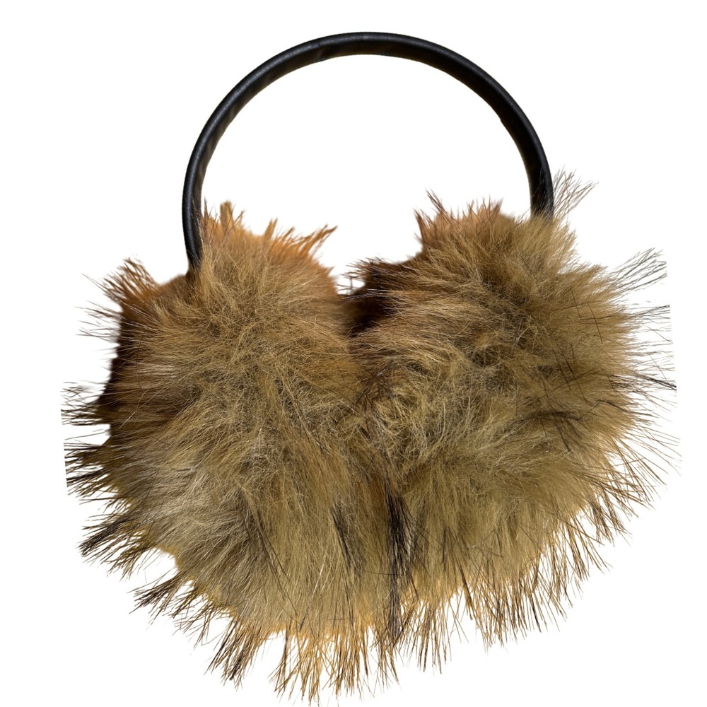 Faux Fur Earmuffs Black Faux Leather Headband‎ Winter Accessories